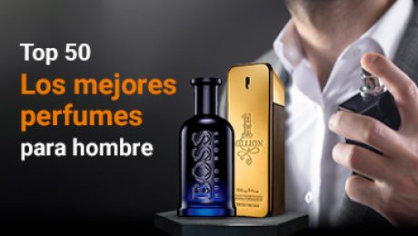 Portada de artículo: Mejores perfumes para hombre con imagen de perfumes originales y hombre rociando perfume