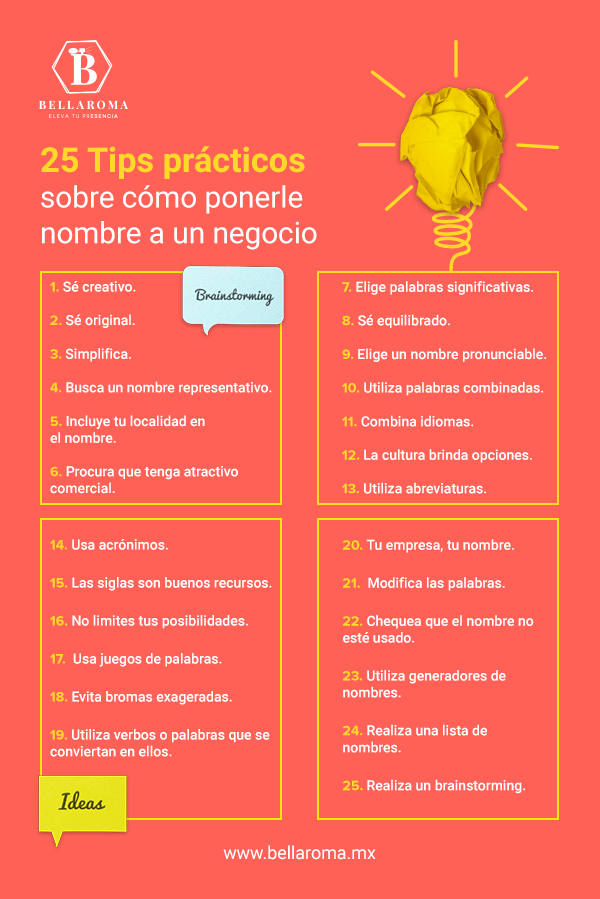 Infografía sobre 25 tips para ponerle nombre a una empresa