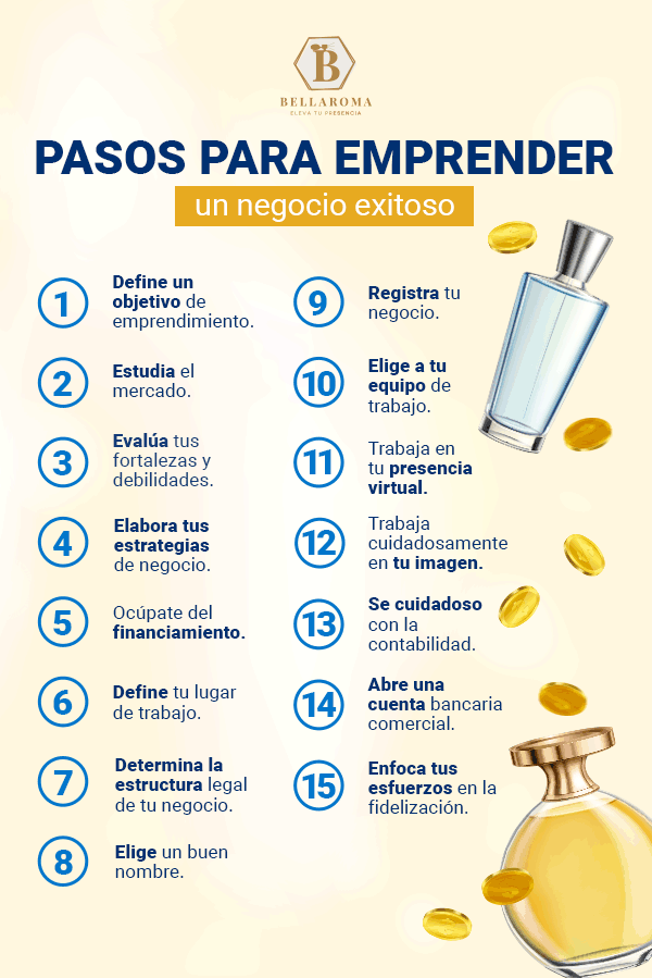 Infografía de quince pasos para emprender un negocio exitoso