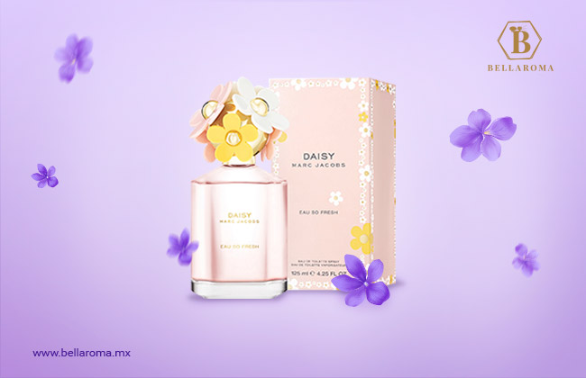 Frasco de perfume Marc Jacobs Daisy eau so fresh perfume de violeta 