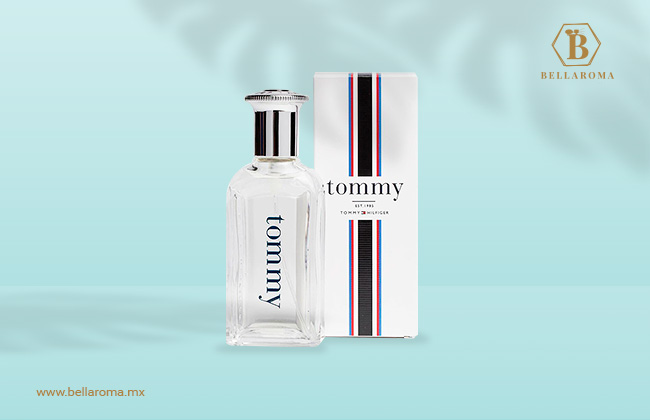 frasco y caja de perfume fresco para hombre Tommy tradicional