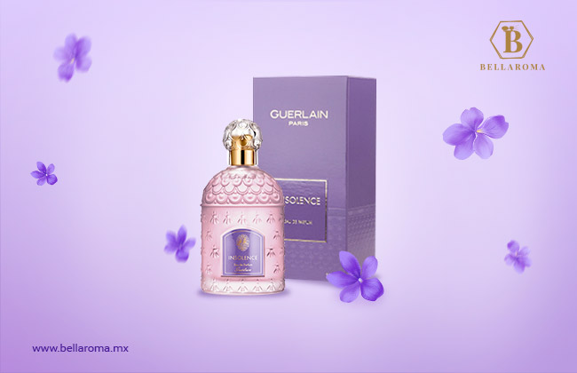 Frasco de perfume Guerlain insolence. Perfume de violeta
