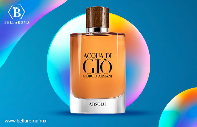 Frasco de perfume Giorgio Armani Acqua di Gio Absolu con fondo azul