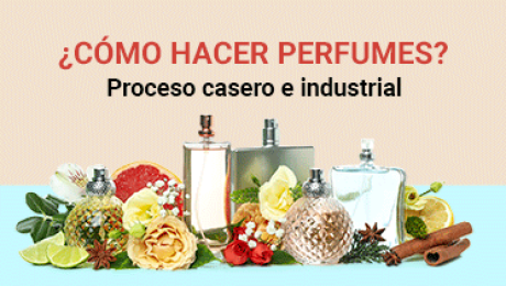 Portada de artículo con frascos de perfume y flores