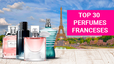 Portada de artículo perfumes franceses con imagen de diferentes perfumes originales