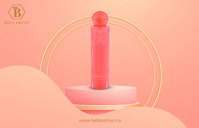 Frasco cilíndrico de color rosa del perfume Perry Ellis 360 Coral