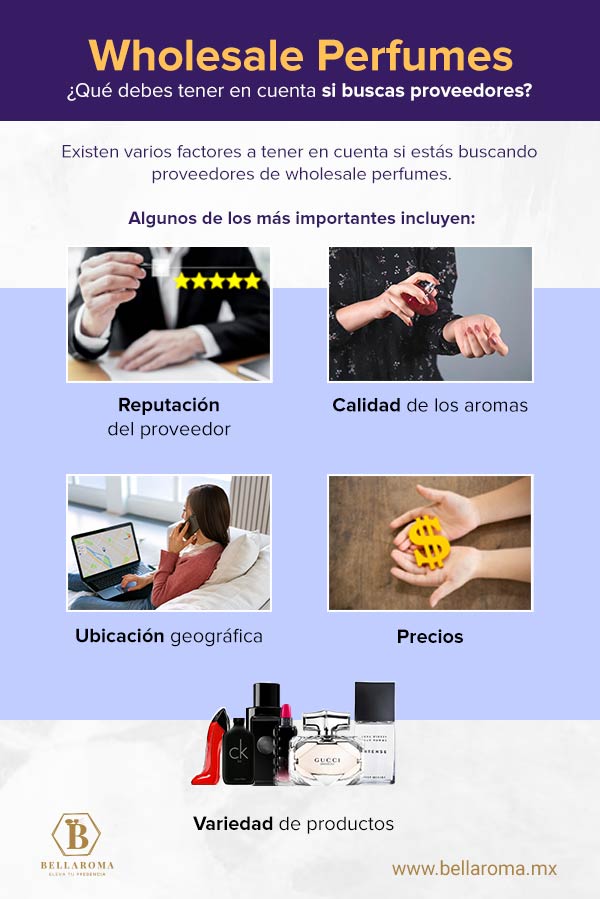 Infografía sobre los factores a tener en cuenta si buscas proveedores de wholesale perfumes