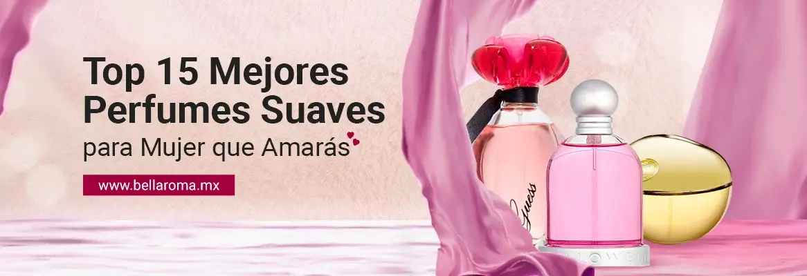 3 Perfumes suaves para mujer en exhibición con telas de satín alrededor