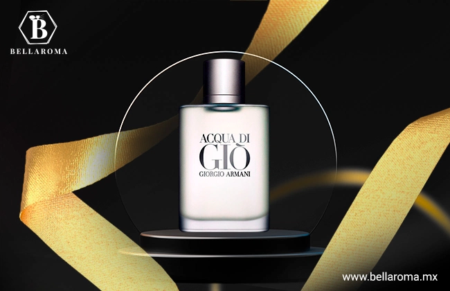 Botella de uno de los perfumes mas elegantes para hombre: Acqua di Gio de la marca Giorgio Armani