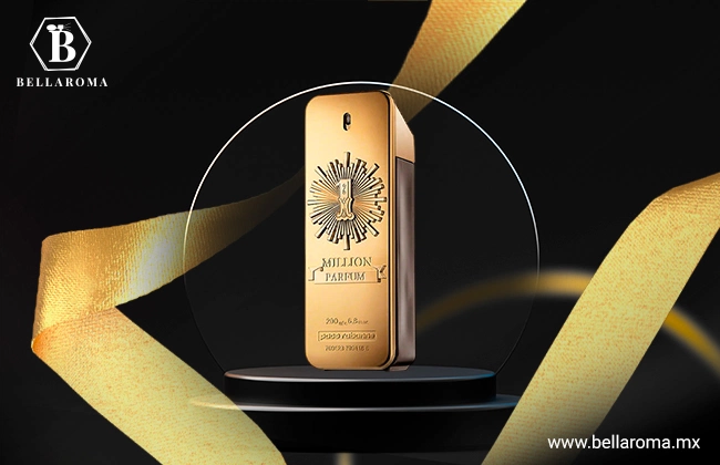 Envase color dorado del perfume para hombre elegante One Million de Paco Rabanne