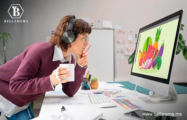 Diseñador gráfico frente a una computadora
