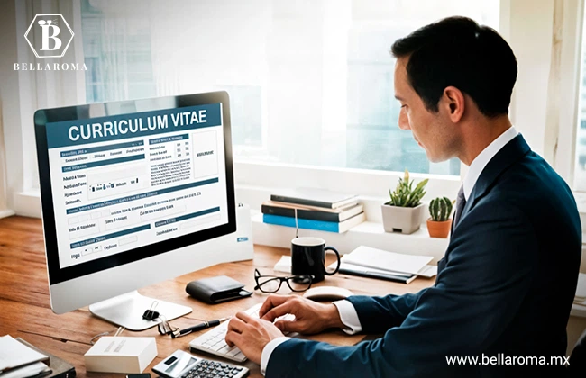 Hombre trabajando en su negocio de redacción de currículum