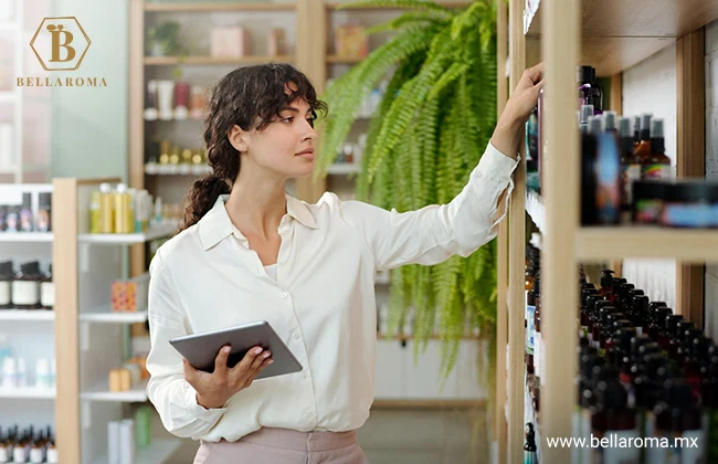 Mujer revisando estantes de una tienda