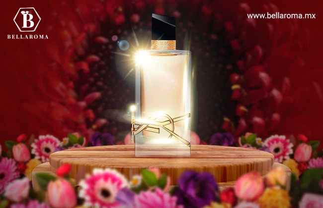 Fragancia sobre una mesa de madera