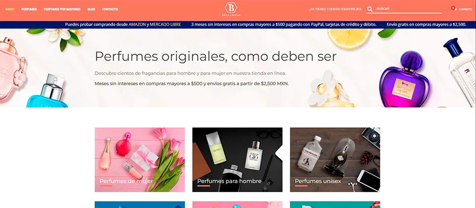 Página de inicio de Bellaroma, proveedor de perfumes para hombre y mujer
