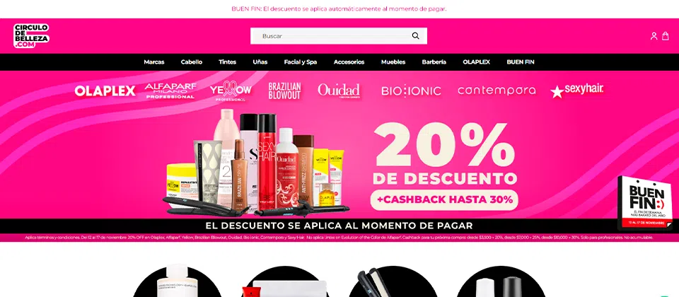 Tienda en línea de círculo de belleza con ofertas y descuentos en productos para el cabello