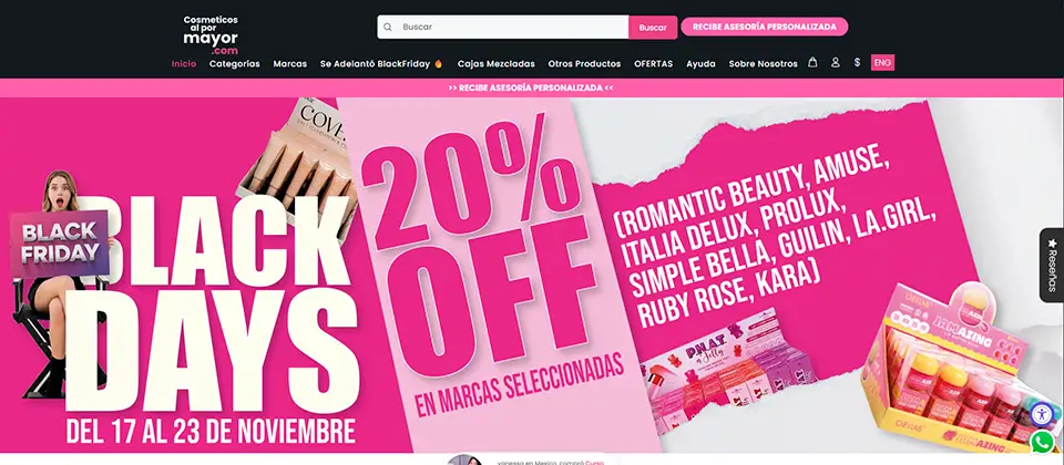 Página web de cosméticos al por mayor con promociones de black days