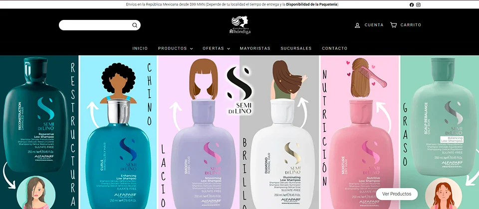 Página web de Alhóndiga distribuidores de productos profesionales de belleza