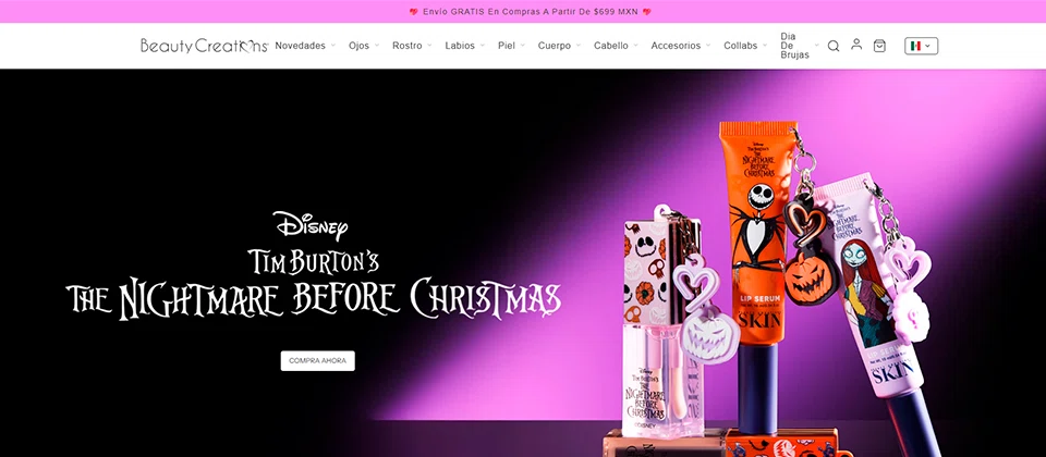 Página web de Beauty Creations, distribuidores de cosméticos, maquillaje y accesorios de belleza