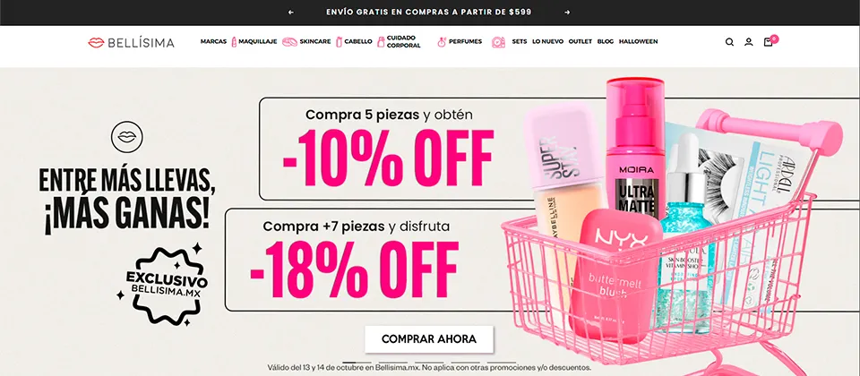 Página web de Bellísima distribuidores de productos profesionales de belleza