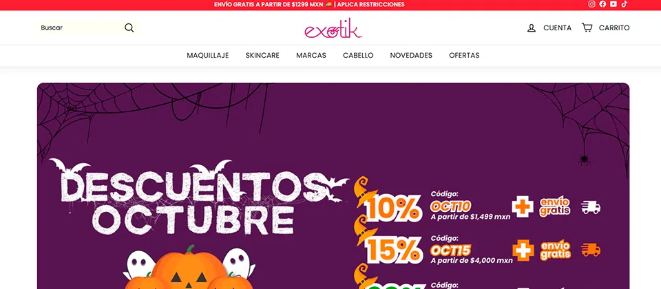 Tienda en línea Exotik Store distribuidora de maquillaje y productos para el cabello