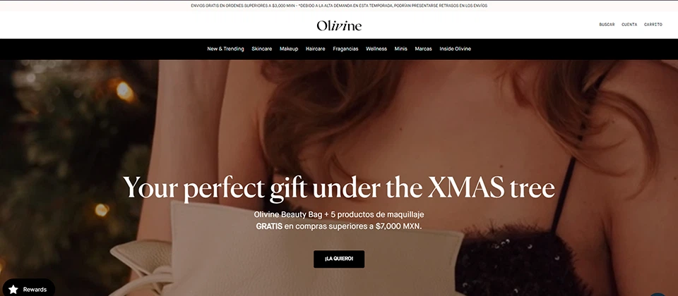 Página web de Olivine, distribuidores de marcas de lujo (maquillaje, skincare y fragancias)