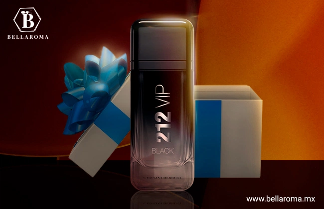 Frasco de perfume color negro 212 Vip Black de Carolina Herrera para regalar.